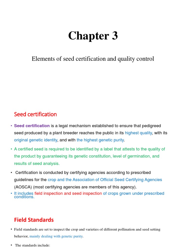 Seed Certification: Standards and Quality | PDF | Seed | Agriculture