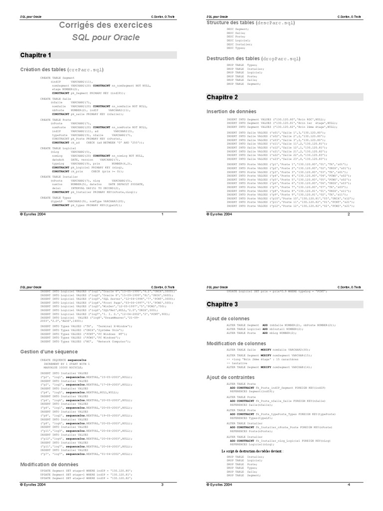 Corriges Exos Oracle | PDF | SQL | Recherche d'information