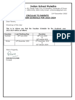 Circular To Parents - Vacation Schedule