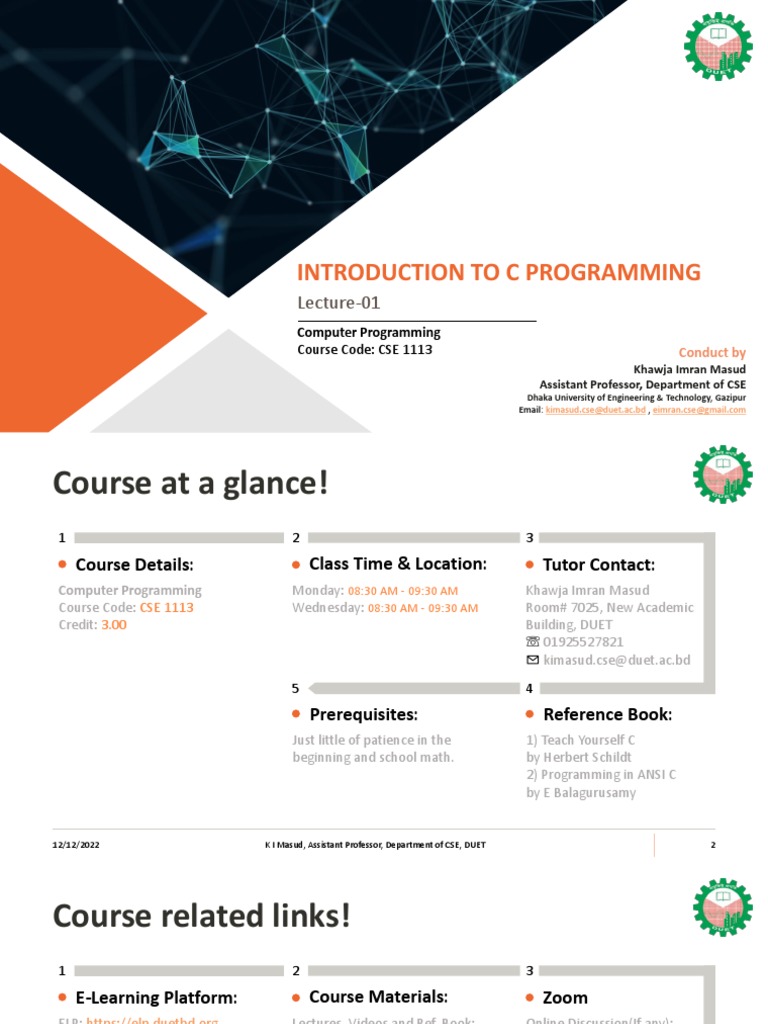 Lecture-01 (Introduction To C Programming) | PDF | C (Programming ...