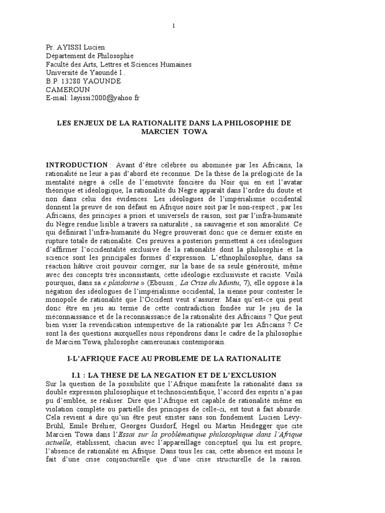 Rationalité et philosophie en Afrique | PDF | Rationalité | Raison