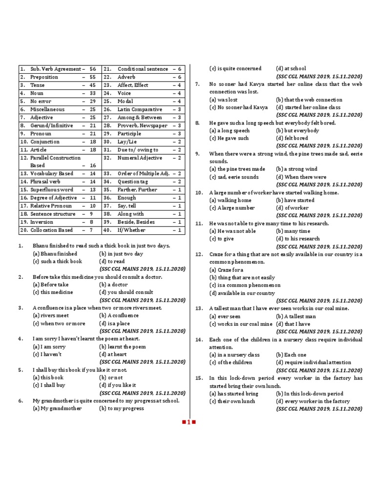 Ssc Cgl Spotting Errors Guide Pdf Linguistics Grammar