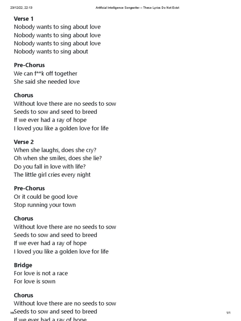 Artificial Intelligence Songwriter These Lyrics Do Not Exist v11 PDF