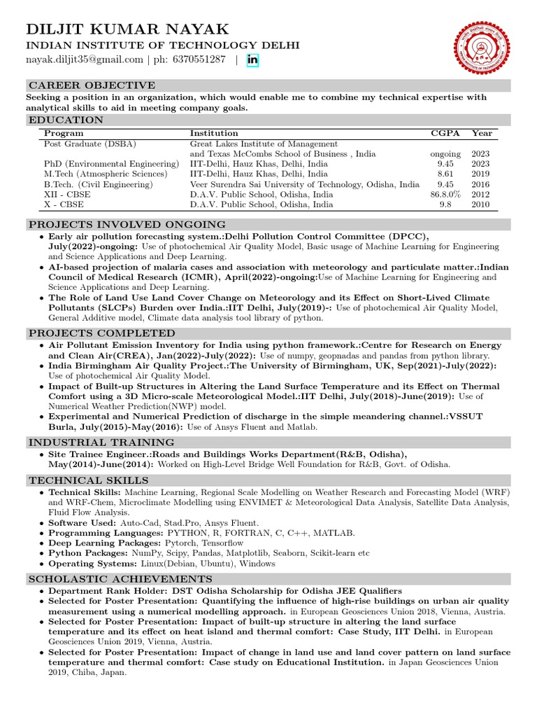 Cv diljeet 2019cez8224 pdf meteorology numerical weather prediction