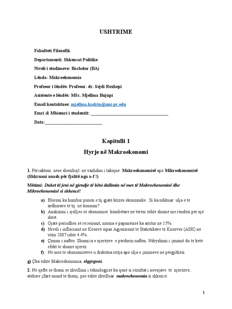 Makroekonomi Ushtrime 1 | PDF