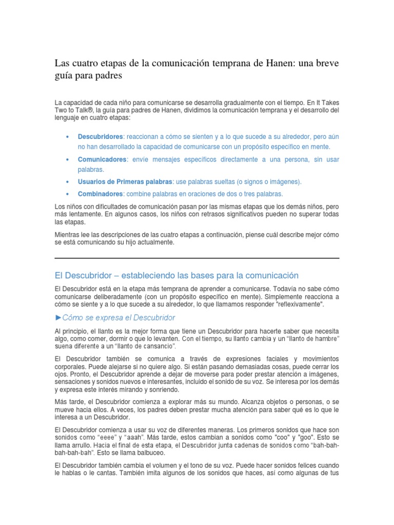 Etapas de Comunicación en Método Hanen | PDF | Comunicación | Expresión ...
