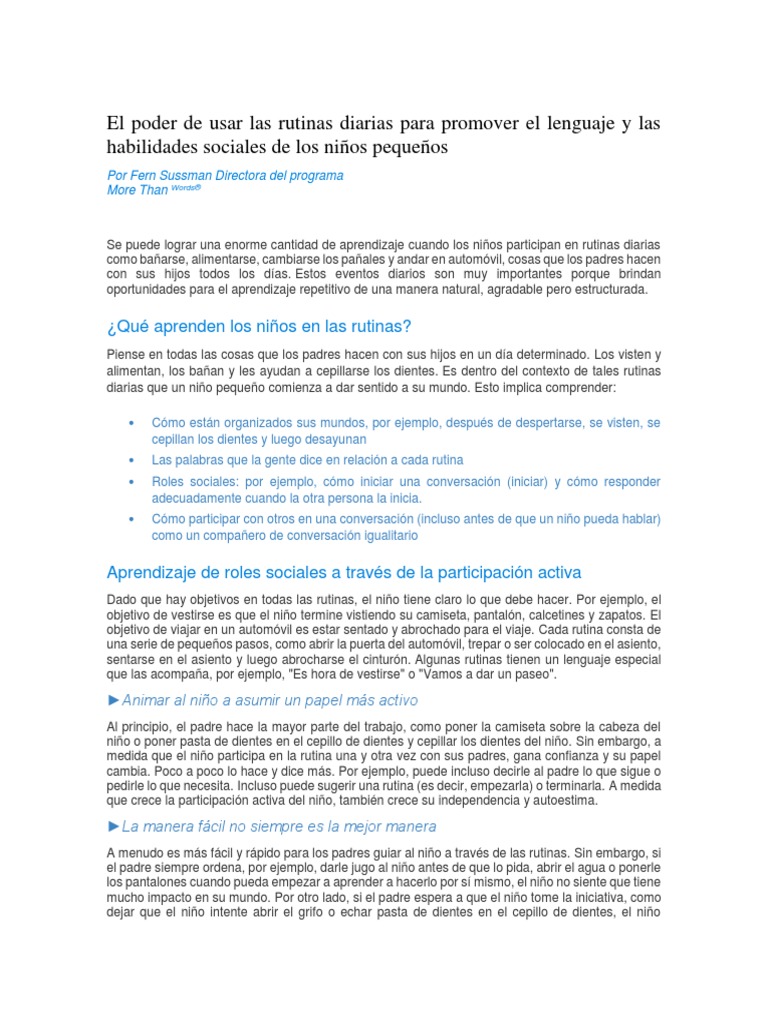 Metodo Hanen - Lenguaje en Rutinas Cotidianas | PDF | Aprendizaje | Palabra