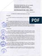 Ordenanza Municipal #009-2019-MDLU-A