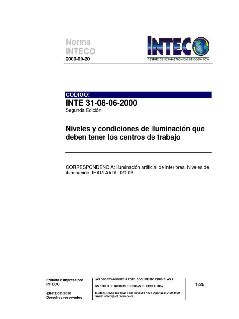Norma INTECO de Niveles y Condiciones de Iluminación 31-08-06-00 | PDF ...