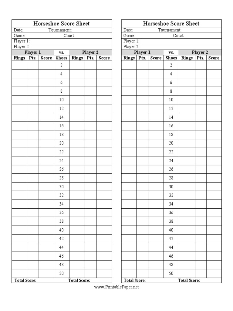 Horseshoes Score Sheet PDF Shoe Footwear