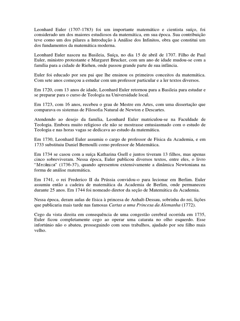 Biografia Leonhard Euler Pdf