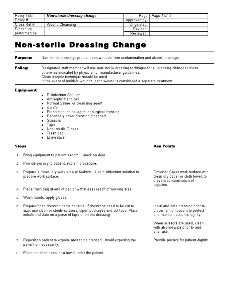 Non Sterile Dressing Change PDF Wound Hand Washing