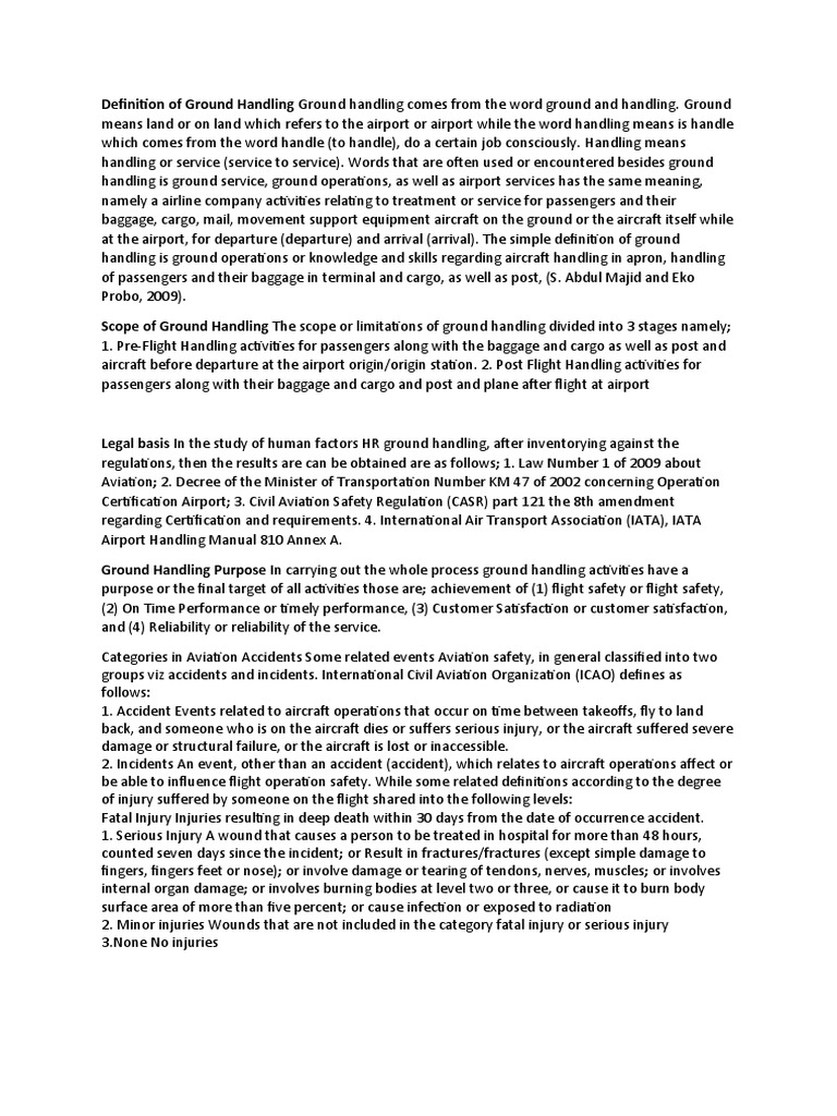 Definition of Ground Handling PDF Airport Aviation Accidents And