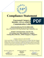 Compliance Statement: Unscreened Category 6 Iso/Iec, en & Ansi/Tia Communication Cable