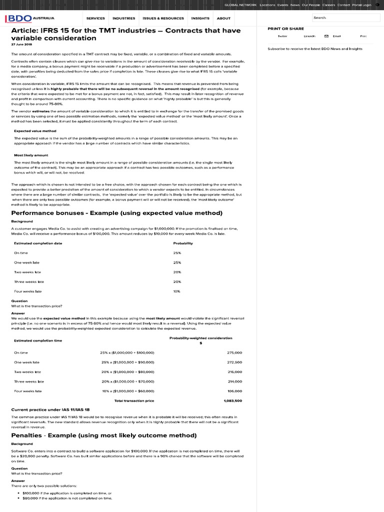 Variable Consideration Ifrs 15 Summary