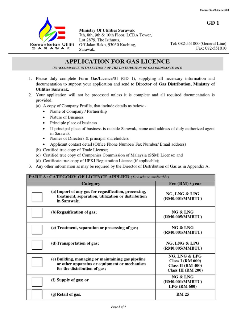 GD1 Application for Gas Licence PDF Natural Gas Liquefied