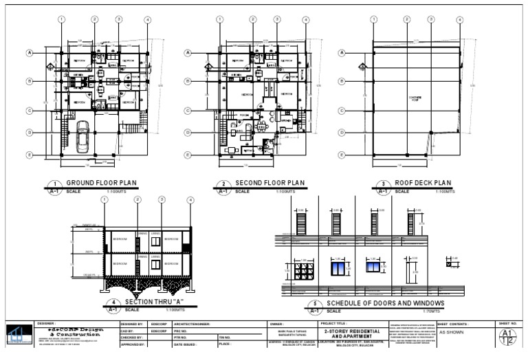 Ground Floor Plan Second Floor Plan Roof Deck Plan: 1:100MTS 1:100MTS 1 ...