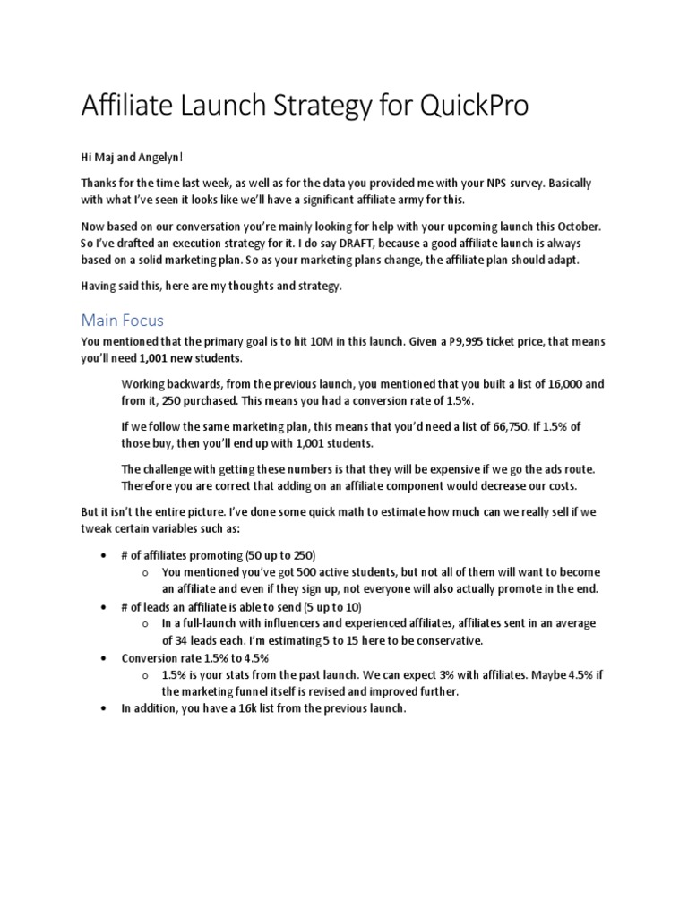 Affiliate Launch Strategy Overview | PDF | Marketing | Business