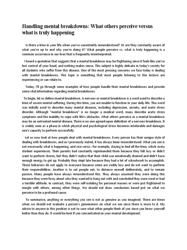Handling A Mental Breakdown | PDF | Mental Disorder | Stress (Biology)