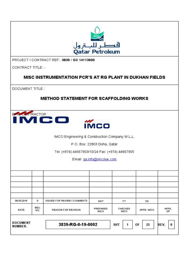 Method Statement For Scaffolding Work Pdf