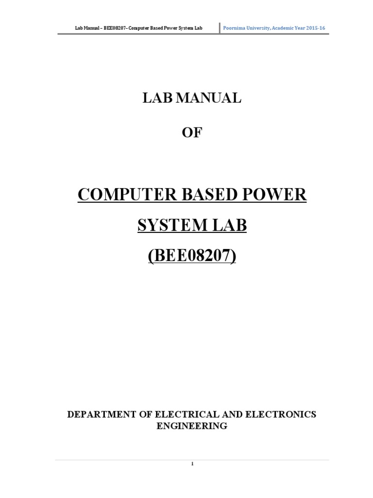 Computer Based Power System Lab Manual | PDF | Electrical Engineering ...