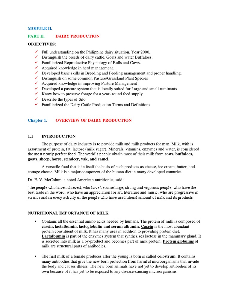 Module Ii. Dairy Cattle Production PDF Dairy Cattle Cattle