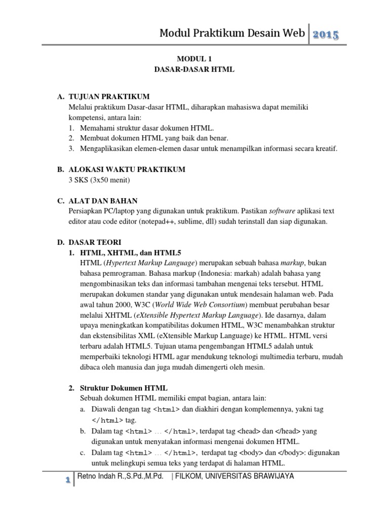 Dasar HTML: Modul Praktikum 2015 | PDF | Bisnis | Komputer