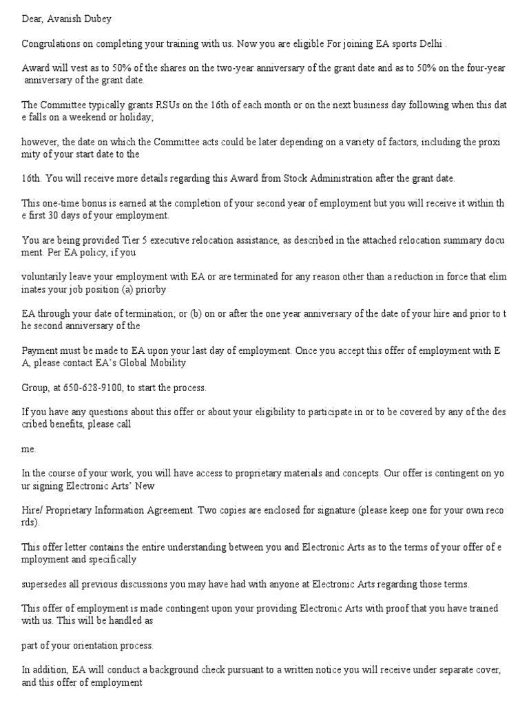 EA Sports Offer Letter PDF Business Economies