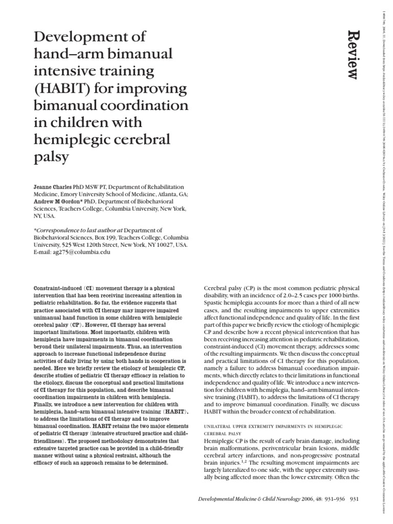Bimanual Intensive Training for Hemiplegia | PDF | Anatomical Terms Of ...