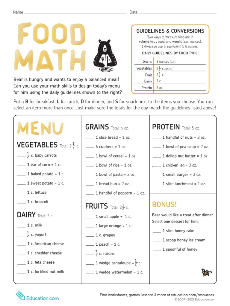 Food Math | PDF | Foods | Lunch