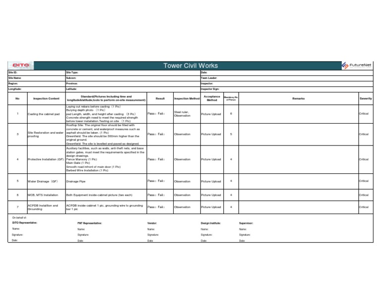 DITO Tower Civil Work Acceptance Checklist 20200521TCW 1625704814