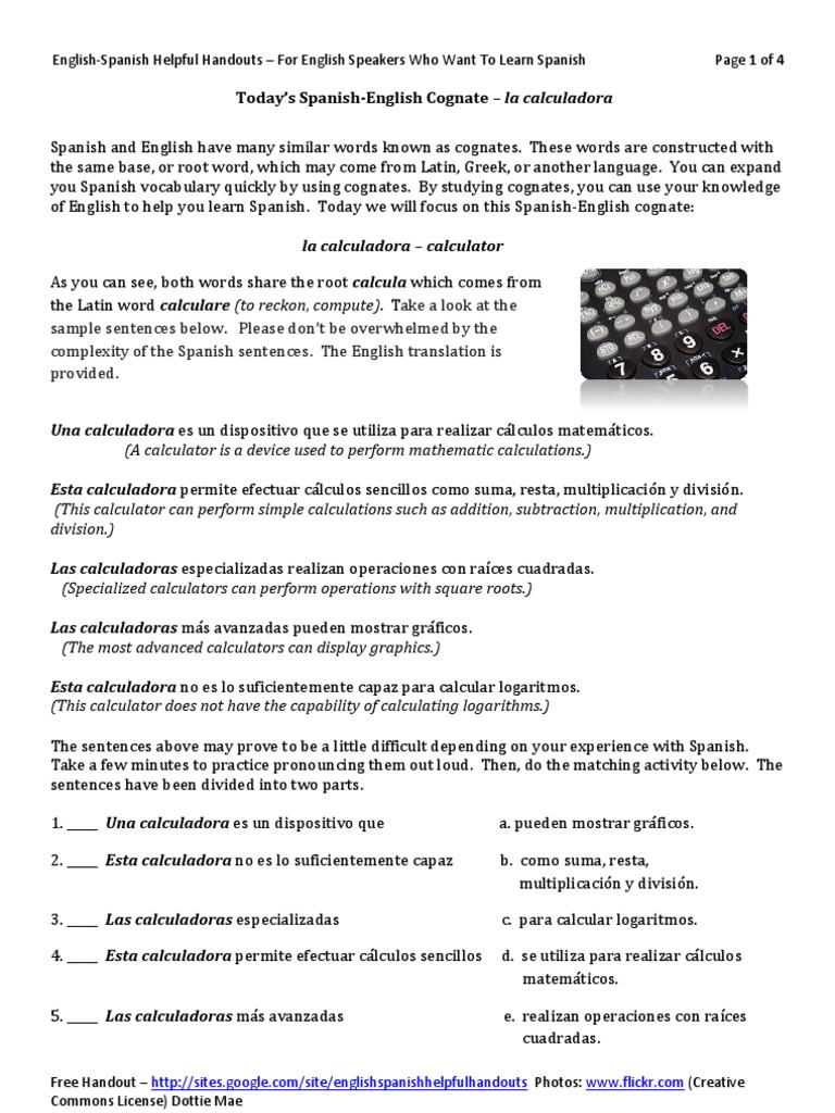 Today's SpanishEnglish CognateLa Calculadora PDF Spanish Language Calculator