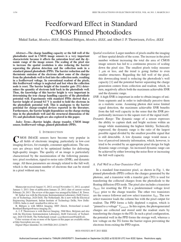 Feedforward Effect in Standard CMOS Pinned Photodiodes | PDF ...