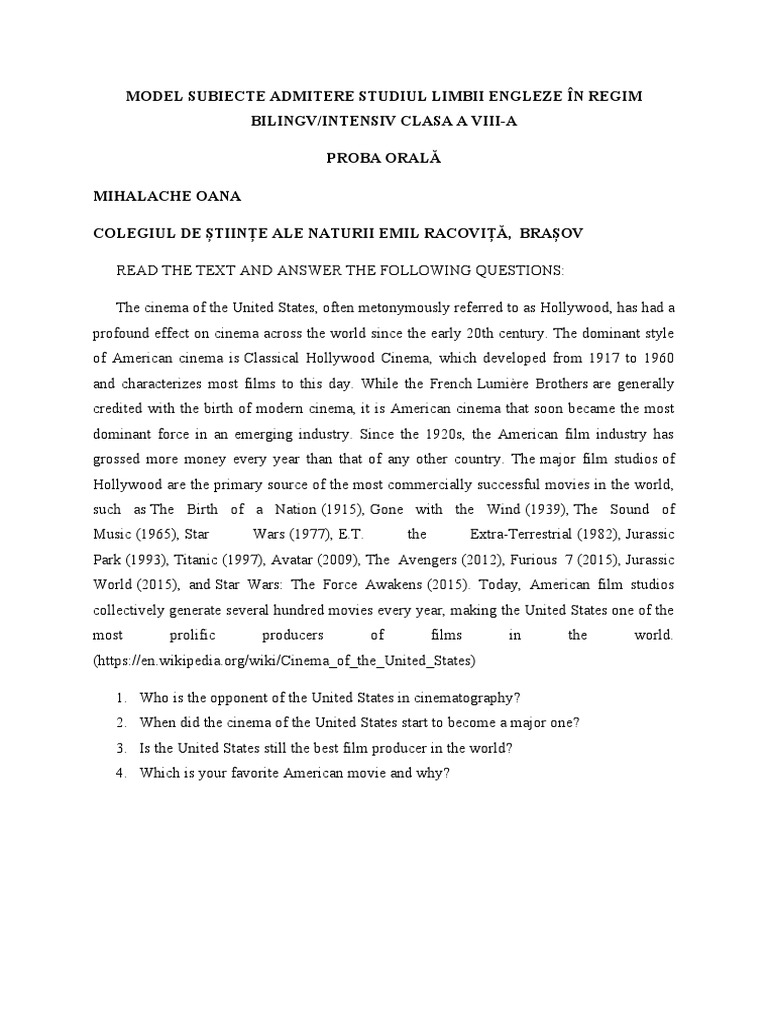 Subiecte admitere viii bilingv engleza oral pdf new orleans