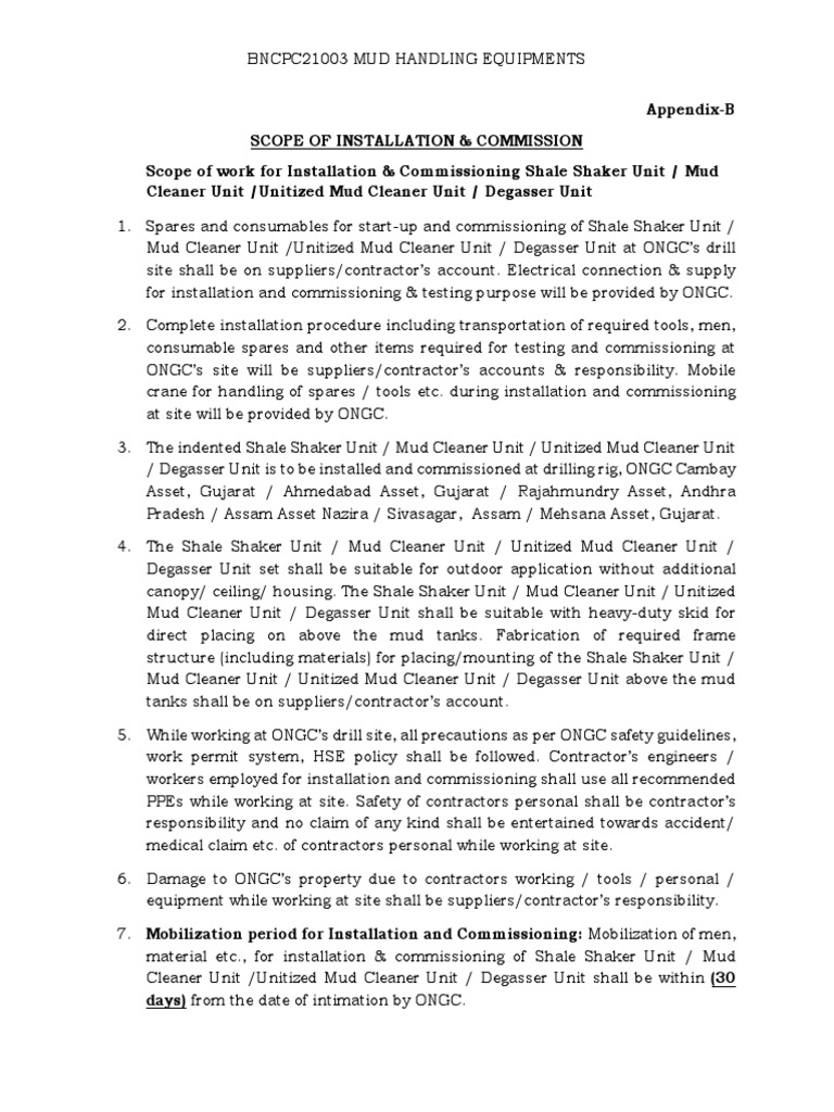 Appendix B Scope of Installation Commissioning | PDF