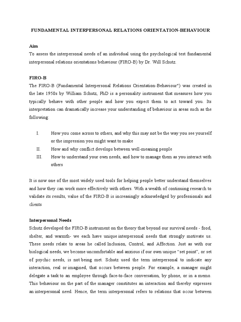 Understanding the FIRO-B Model | PDF | Interpersonal Relationships ...
