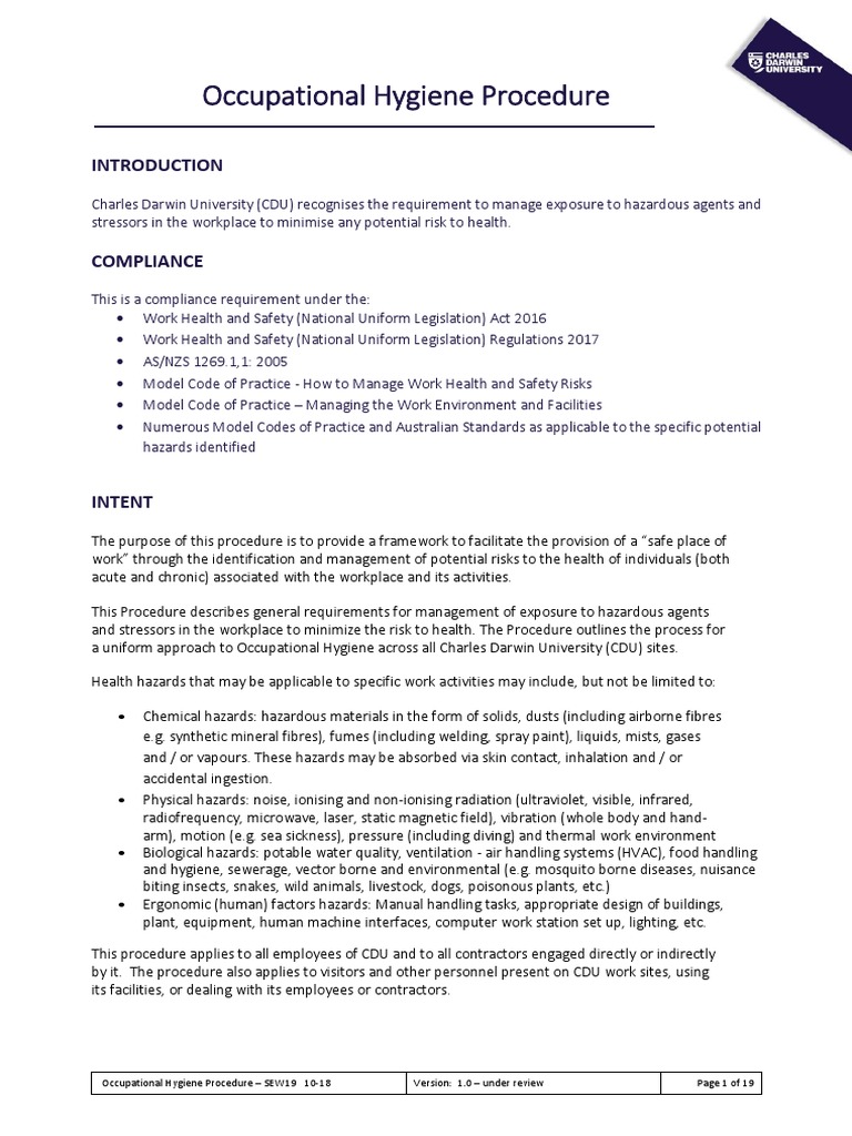 Occupational Hygiene Management Procedures | PDF | Occupational Hygiene ...