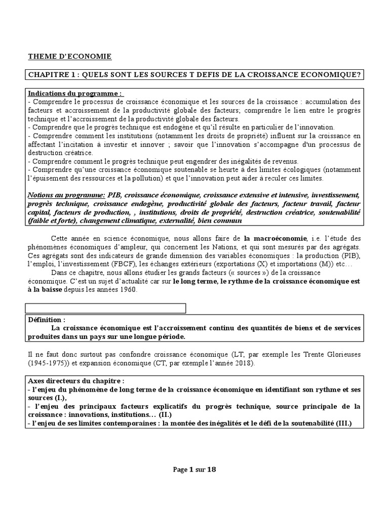 Sources et défis de la croissance économique | PDF | Croissance ...