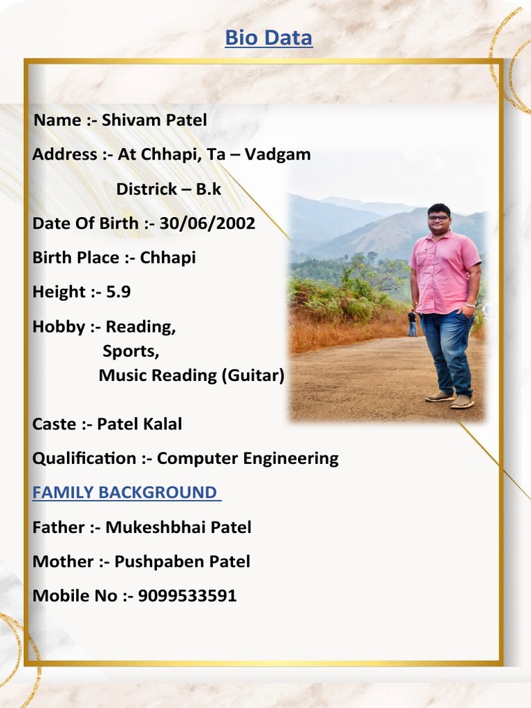 Shivam Patel's Bio Data Summary | PDF | Sports & Recreation