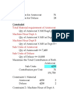 Maximise total contribution of Aristocrat and Deluxe products within material and machine hour constraints