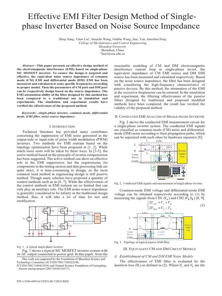 Effective EMI Filter Design Method of Singlephase Inverter Based On ...