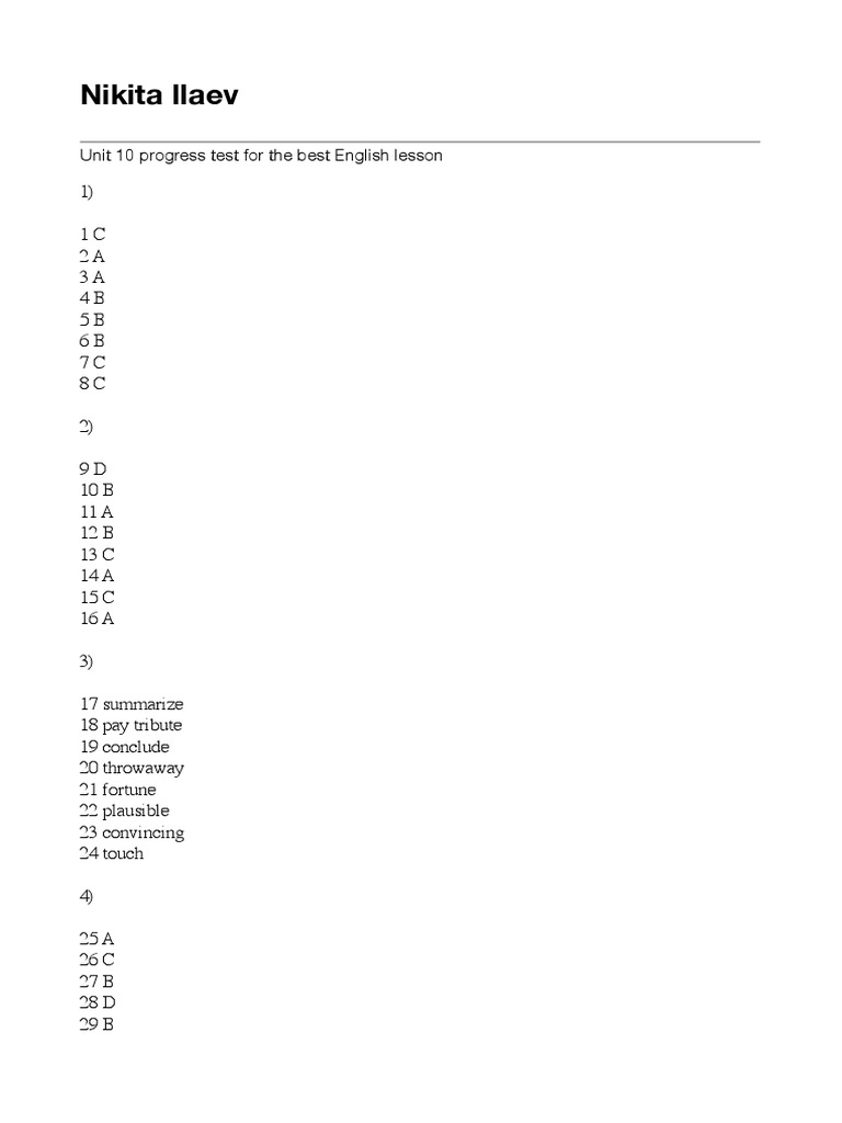 Unit 10 English Test Summary | PDF