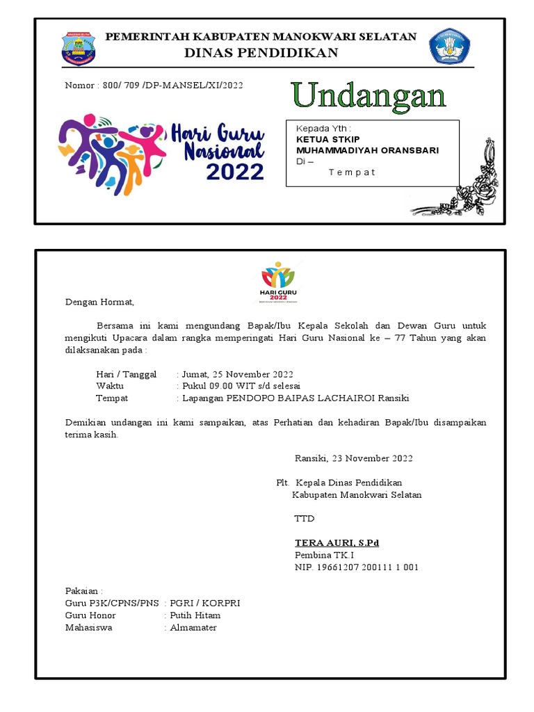 Undangan Hari Guru | PDF