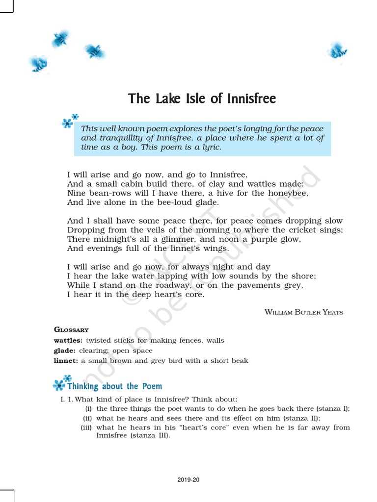 poetic devices of poem the lake isle of innisfree class 9