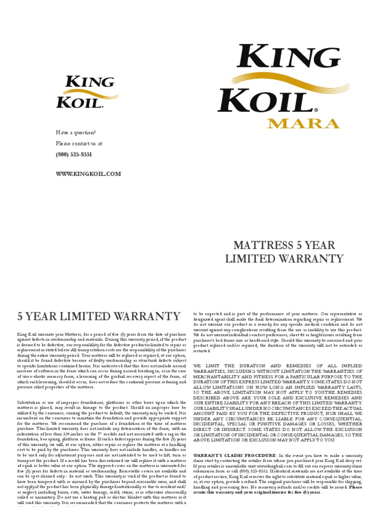 410361KingKoil Warranty Mattress 5yr 0318 PDF Legal Remedy Mattress