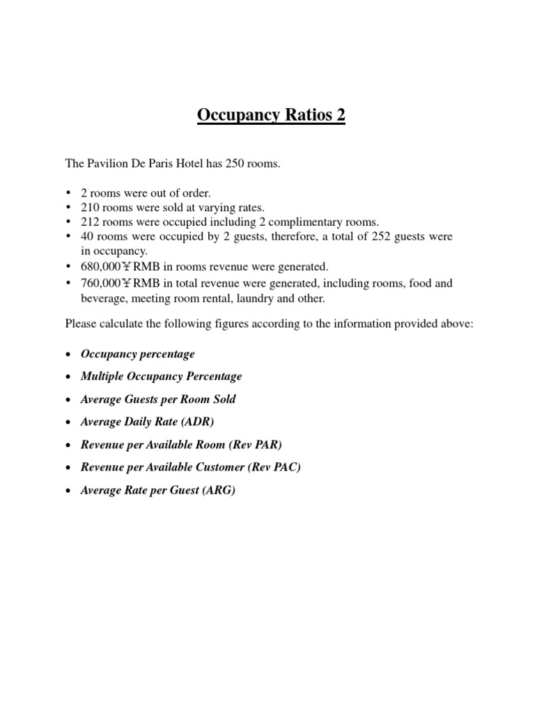 Occupancy Ratios 2 Answer | PDF