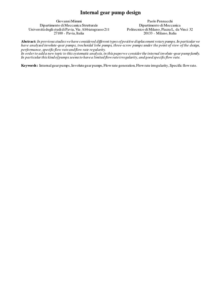 Internal Gear Pump Design | Download Free PDF | Gear | Flow Measurement