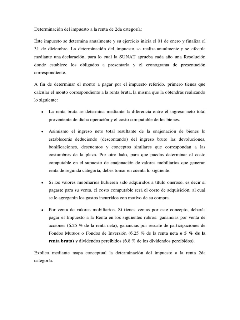 Determinación Del Impuesto A La Renta de 2da Categoría | PDF | Impuesto ...