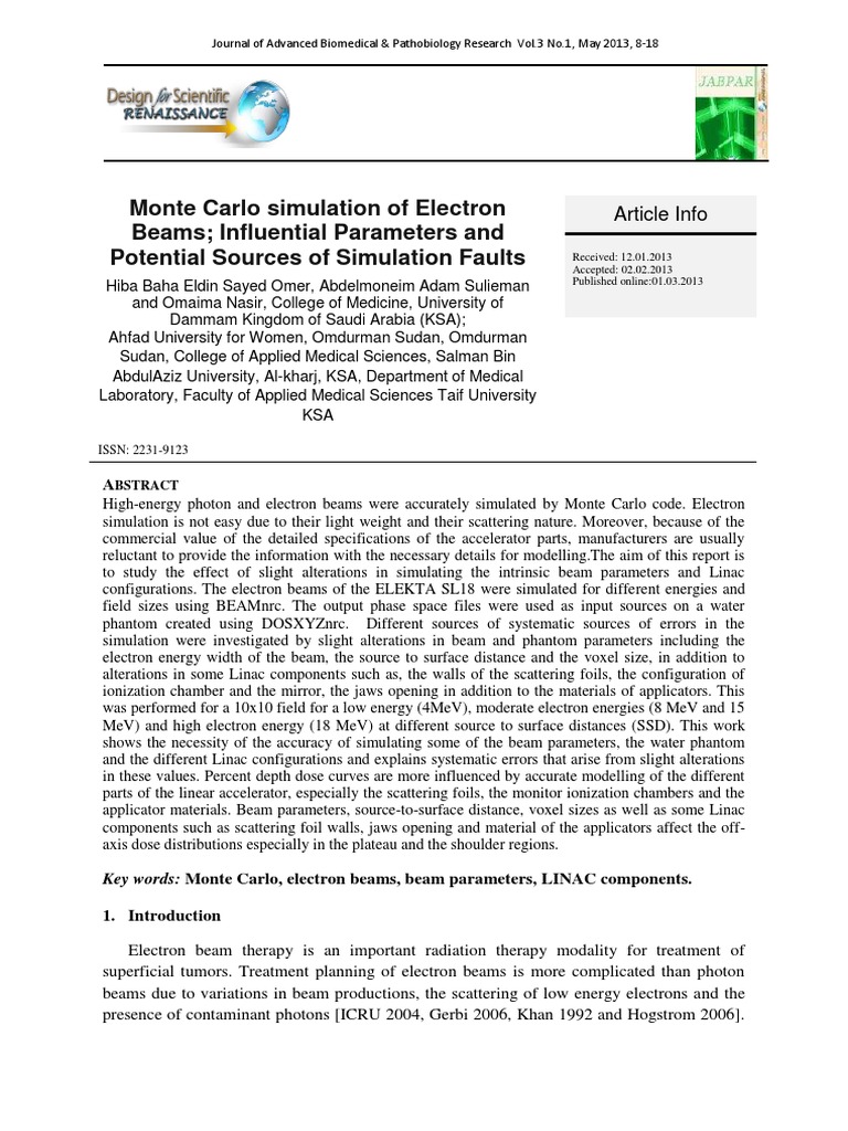Monte Carlo Simulation of Electron Beams | PDF | Electron | Particle ...