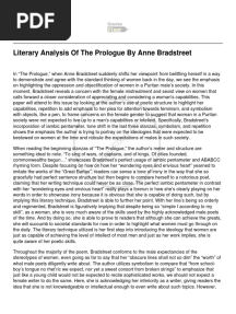 Literary Analysis of The Prologue by Anne Bradstreet